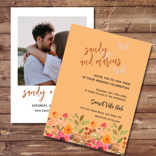 Hochzeitliches Foto Einladung Rosa Pfirsichgarten 