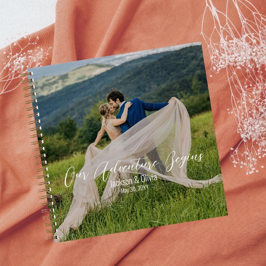 Hochzeitliches Foto, elegantes Gold und weiße Schr Notizblock