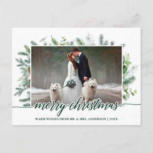 Hochzeitliches Foto Kalligrafie Weihnachtskieferng Postkarte (Vorderseite)