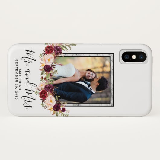 Hochzeitliches Foto Keepake Burgund Blumenmarmor Case-Mate iPhone Hülle (Rückseite (Horizontal))
