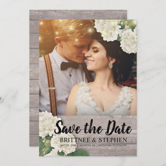 Hochzeitliches Foto Save the Date Hydrangeas Light (Vorne/Hinten)
