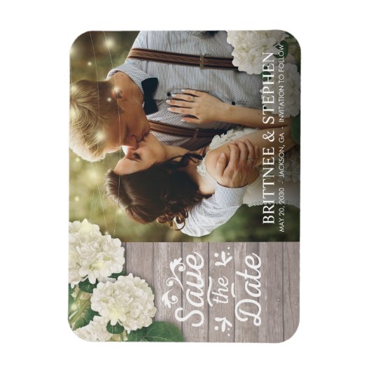 Hochzeitliches Foto Save the Date Hydrangeas Light Magnet (Vertikal)