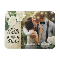 Hochzeitliches Foto Save the Date Hydrangeas Light