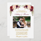 Hochzeitliches Foto Watercolor Burgund Einladung (Vorne/Hinten)