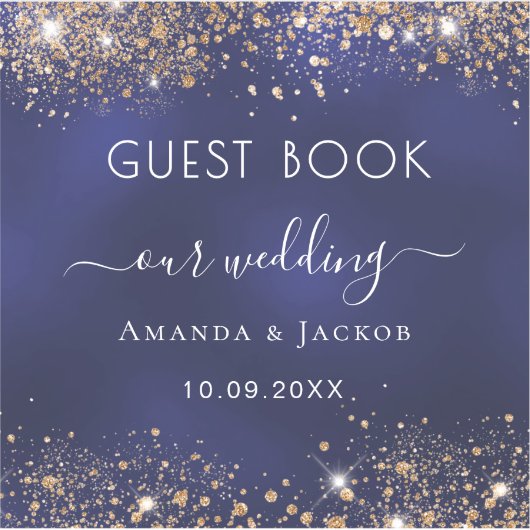 Hochzeitliches Gästebuch der Glitzern in Navy Aufkleber (Vorderseite)