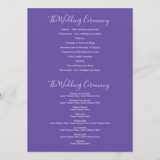 Hochzeitliches Kunstprogramm für lila Iris-Blume Programm (Rückseite)