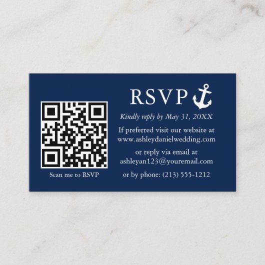 Hochzeitliches Navy Blue Anchor UAWG QR Foto Begleitkarte (Vorderseite)