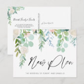 Hochzeitliches NEUES PLAN Wasserfarben Blumengrün Ankündigungspostkarte (Vorne/Hinten)