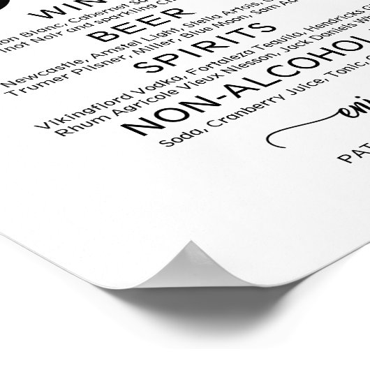 Hochzeitliches Open Bar Menu Signieren Rustikale C Poster (Ecke)