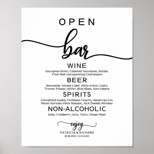 Hochzeitliches Open Bar Menu Signieren Rustikale C Poster (Vorne)