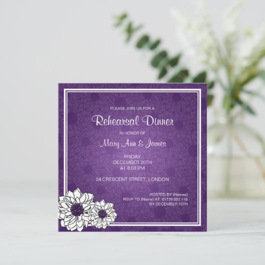 Hochzeitliches Probe Dahlia Lila Einladung (Stehend Vorderseite)