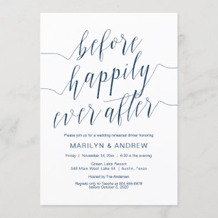 Hochzeitliches Probe-Dinner, Navy-Blue-Kalligraphi Einladung