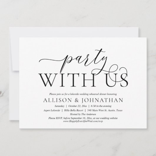 Hochzeitliches Probe Dinner Party mit uns Einladung (Vorderseite)