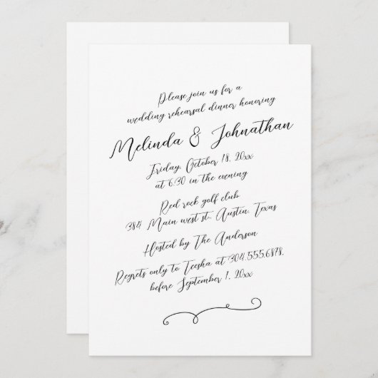 Hochzeitliches Probe Dinner Party, modern rustikal Einladung (Vorne/Hinten)