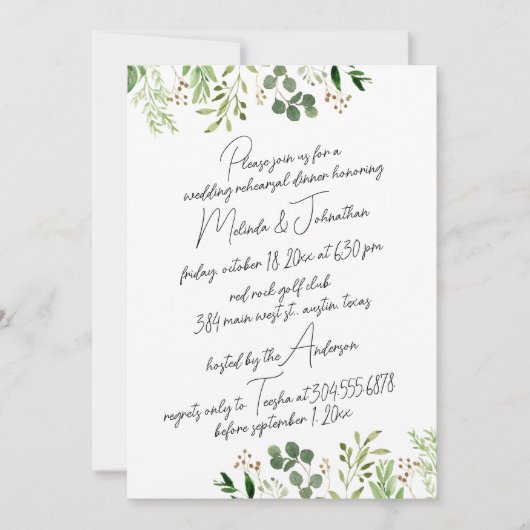 Hochzeitliches Probe Dinner Party, Moderne Vegetat Einladung (Vorderseite)