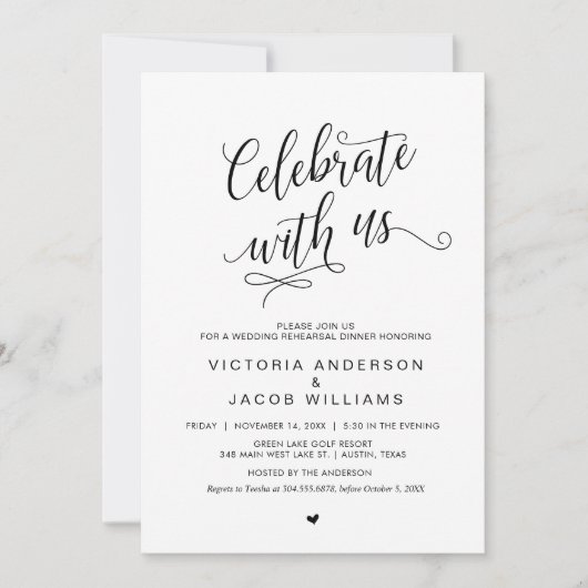 Hochzeitliches Probe-Dinner, schlichtes Schwarz, Einladung (Vorderseite)