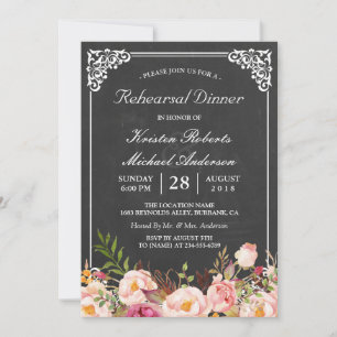 Hochzeitliches Probe-Dinner Vintage Blumenplatte Einladung