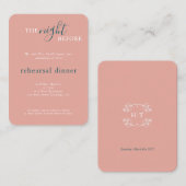 Hochzeitliches Rosa Monogram Probe Dinner Begleitkarte (Vorne/Hinten)