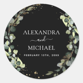 Hochzeitliches Siegel Eukalyptus Schwarzer Grüner  Runder Aufkleber
