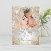 Hochzeitliches Silberbeige Creme Pearl Snowflake F Einladung (Stehend Vorderseite)