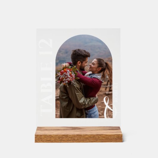 Hochzeitliches Tischnummer Arched Foto Acrylschild (Vorderseite)