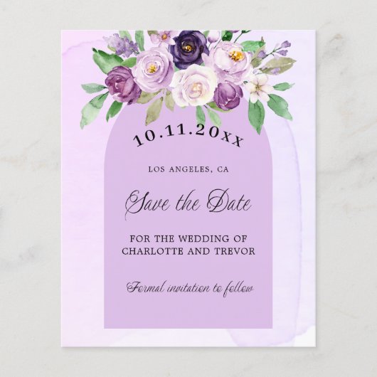 Hochzeitliches Violett - QR-Budget Save the Date (Vorderseite)