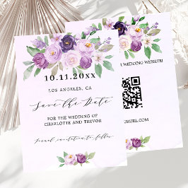 Hochzeitliches Violett-QR-Budget Save the Date Flyer