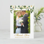 Hochzeitliches Weißes Foto mit weißer Blüte Dankeskarte (Stehend Vorderseite)