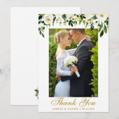 Hochzeitliches Weißes Foto mit weißer Blüte Dankeskarte (Vorne/Hinten)