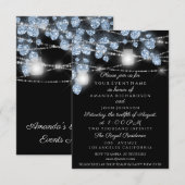 Hochzeitlicht Jars Rustikaler Glitzer Blau Einladung (Vorne/Hinten)