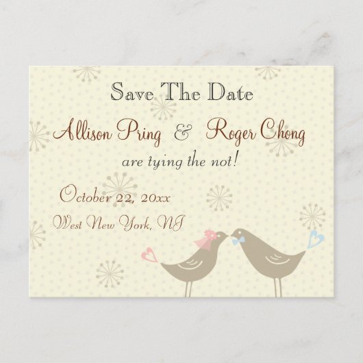 Hochzeitliebe Vögel Weiße Save the Date Postkarte (Vorderseite)