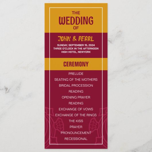 Hochzeitliste Programm (Vorderseite)