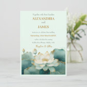 Hochzeitlotus-Blume mit Goldkanten Einladung (Stehend Vorderseite)