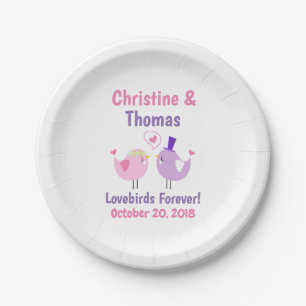 Hochzeitlovebirds Niedlich Rosa Lila Pappteller