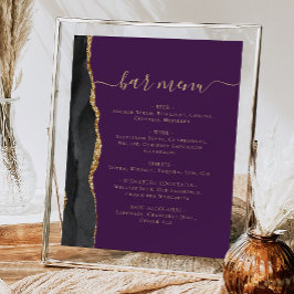 Hochzeitmenü Bar Black Gold Agate Lila Poster