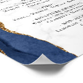 Hochzeitmenü Bar Navy Blue Agate Marble Poster (Ecke)