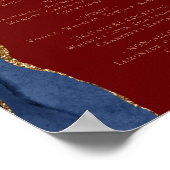 Hochzeitmenü Bar Navy Blue Gold Agate Burgundy Poster (Ecke)