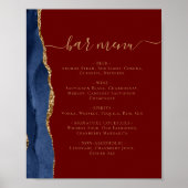 Hochzeitmenü Bar Navy Blue Gold Agate Burgundy Poster (Vorne)