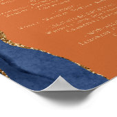 Hochzeitmenü Bar Navy Blue Gold Agate Rust Poster (Ecke)