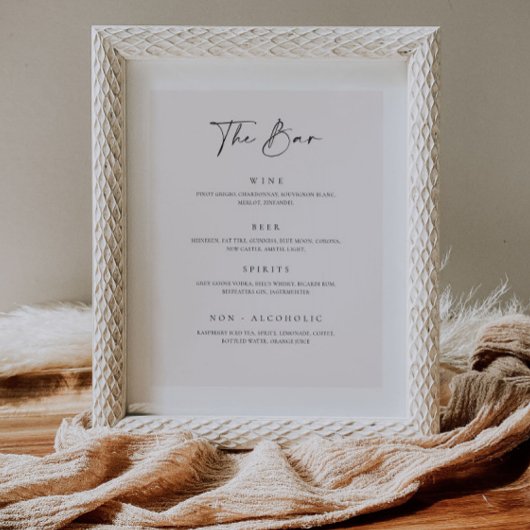 Hochzeitmenü Drink Sign Empfang Decor Poster