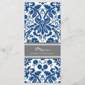 Hochzeitmenü Grau blaues Damask Muster Menükarte (Rückseite)