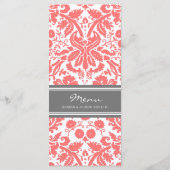 Hochzeitmenü Grau Coral Damask Muster Menükarte (Rückseite)