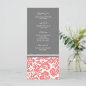Hochzeitmenü Grau Coral Damask Muster Menükarte (Stehend Vorderseite)