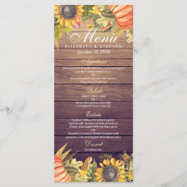 Hochzeitmenü Herbstmaple Blätter Pumpkin Sonnenblu Menükarte