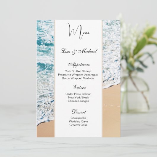 Hochzeitmenü-Karte Beach-Thema Menükarte (Stehend Vorderseite)