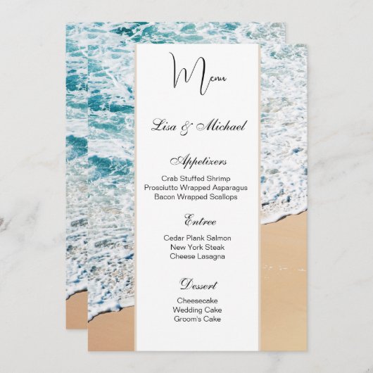 Hochzeitmenü-Karte Beach-Thema Menükarte (Vorne/Hinten)