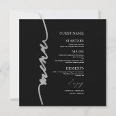 Hochzeitmenü Karte Imitate Glitzer Silver Black (Vorderseite)