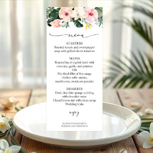 Hochzeitmenü Karte Palm Blätter Hibisken Tropical