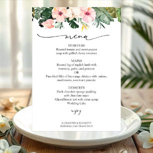 Hochzeitmenü Karte Palm Blätter Hibisken Tropical