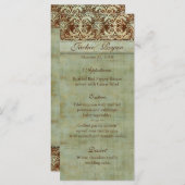 Hochzeitmenü Karten Damask Brown Green Vintag (Vorne/Hinten)